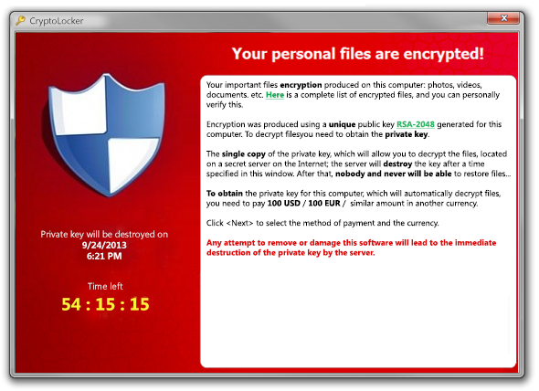 Messaggio di esempio 2 - Cryptolocker