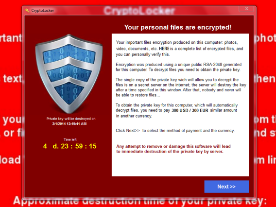 Messaggio di esempio - Cryptolocker