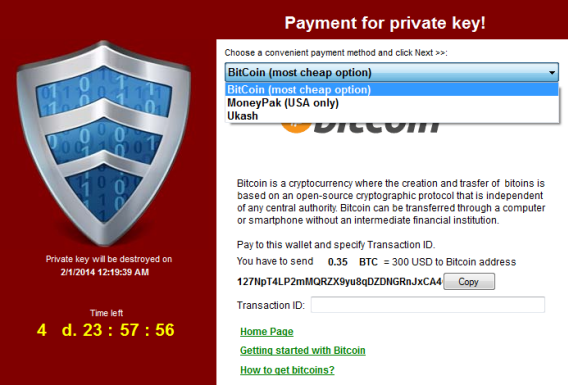 Messaggio di esempio 3 - Cryptolocker - richiesta