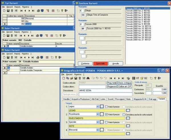 Configuratore di prodotto con varianti - software Gestionale Aziendale NTS Business - sisoft srl